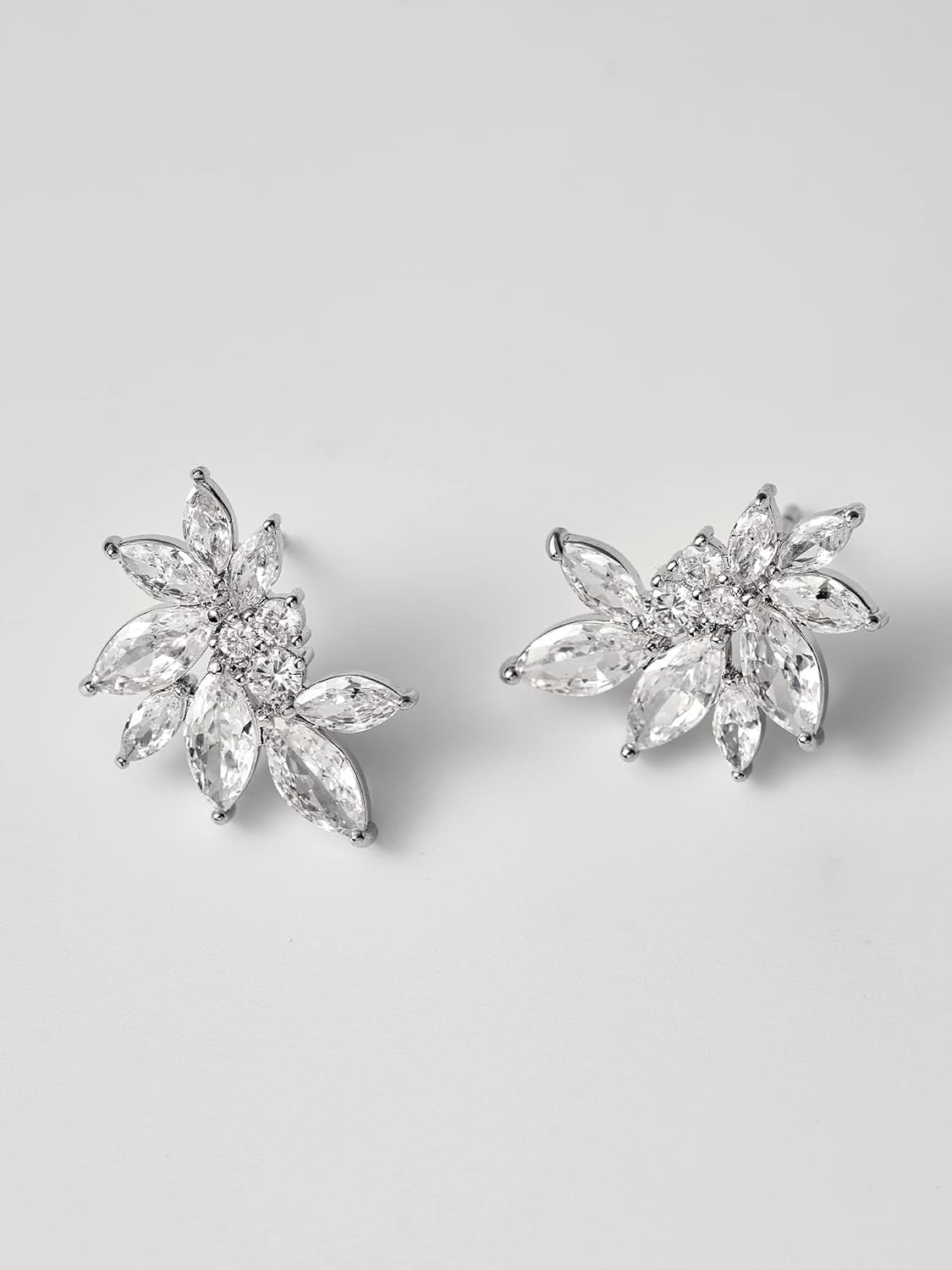 SWEETV Marquise Wedding Earrings for Brides, Bridesmaids, Cubic Zirconia Bridal Earrings, Rhinestone Cluster Stud Earrings for Women Prom Party Jewelry Gifts - Image 5