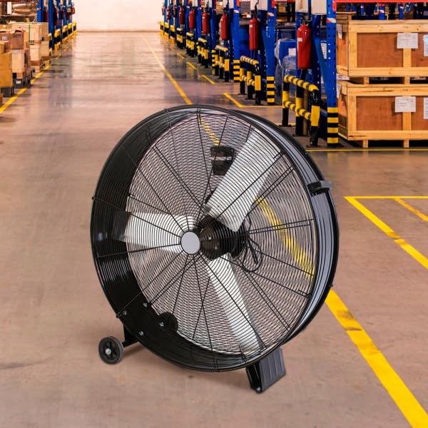 Bilake Ventilador Industrial de Suelo con Ruedas | Portátil y Cabezal Orientable | Motor AC Eficiente | Rejilla de Seguridad | Almacenes, Gimnasios, Colegios, Fábricas, Talleres (Ø98cm | 630W)