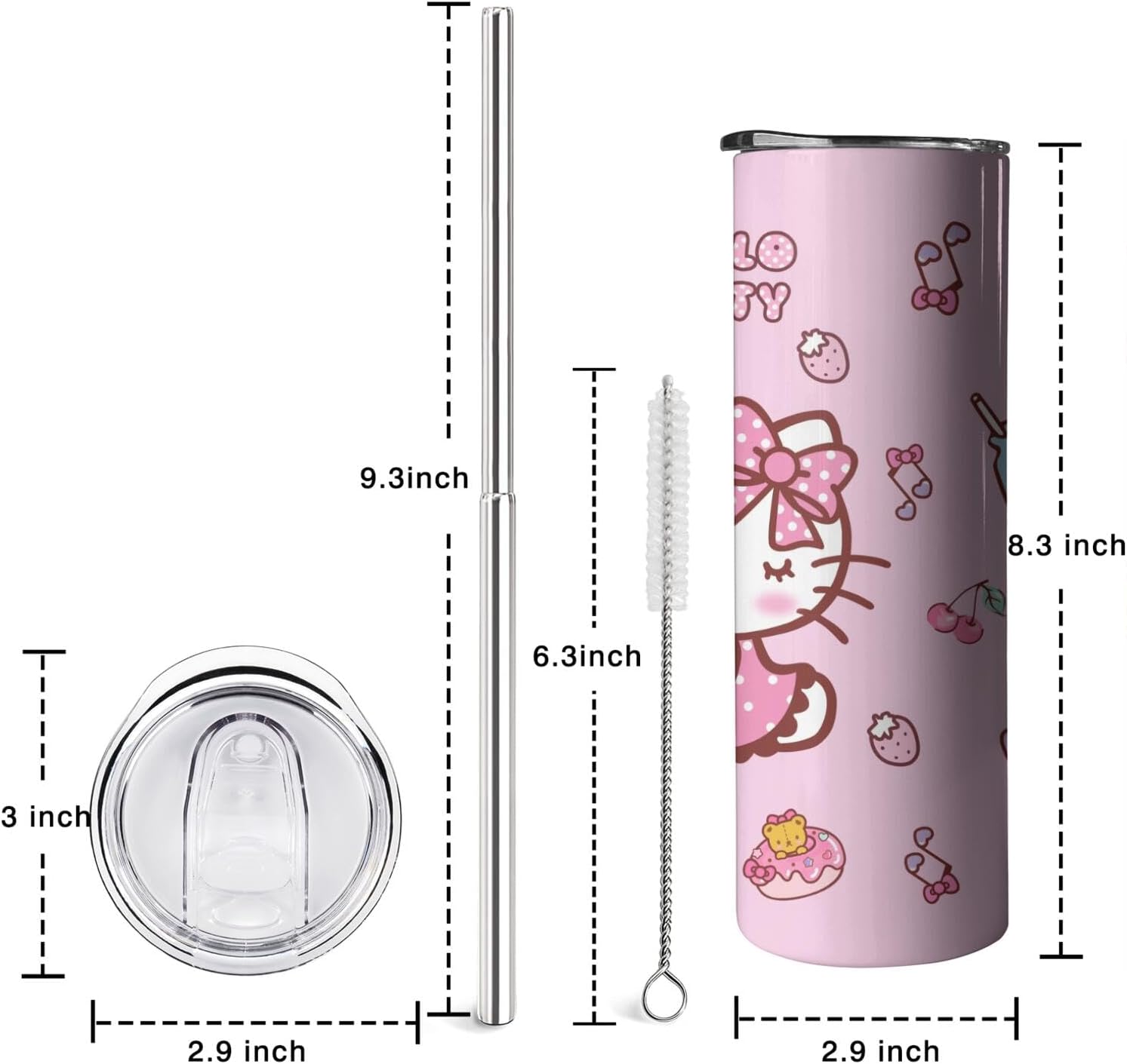 Tumbler for Adults Water Bottle Double Wall Cups for Kids 20 oz Pink Coffee Mug Stuff Cat Insulated Cup Gifts for Girl Women
