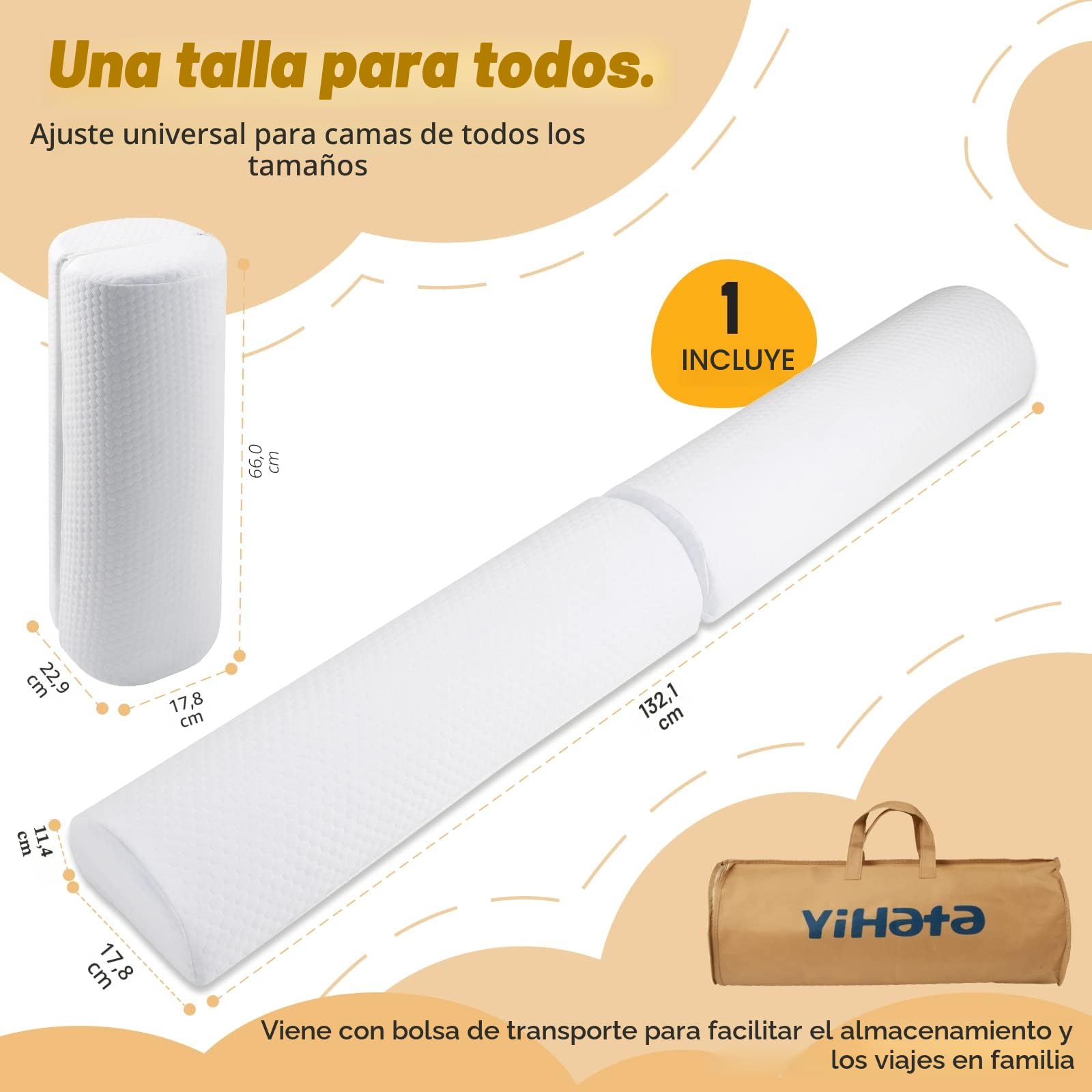YIHATA 2en1 Barrera Seguridad Niños Cama, Barandilla Larga de Espuma Desmontable en 2 Secciones Utilice, Parachoques de para Bebés y Personas Mayores, Fácil de Llevar y Adecuado para Todas Las Camas
