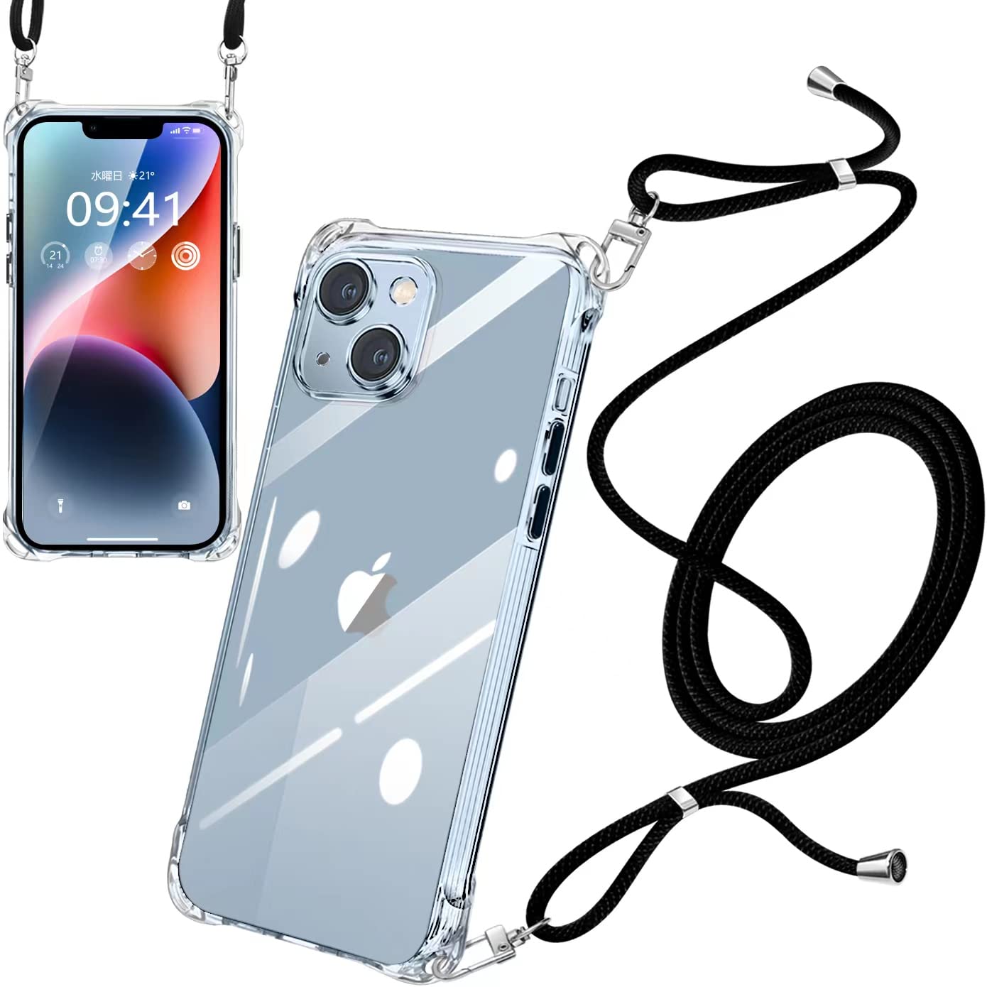 Amazon.co.jp: iPhone14 ケース ショルダー クリア 耐衝撃 ストラップ