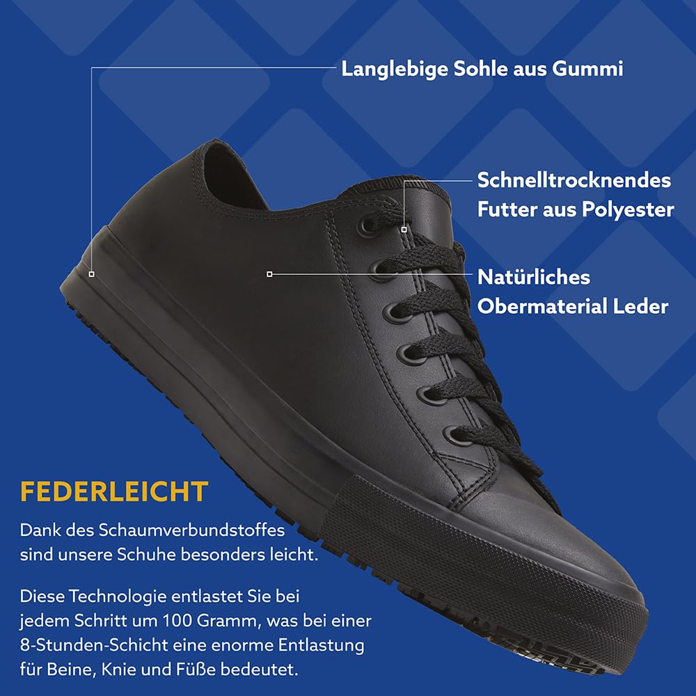 Shoes for Crews Unisex Arbeits-Sneaker – Bequeme, leichte, Wasserabweisende und Rutschhemmende Arbeitsschuhe, ideal für Männer und Frauen in Gastronomie Küchen, für Kellner und Koch – Delray