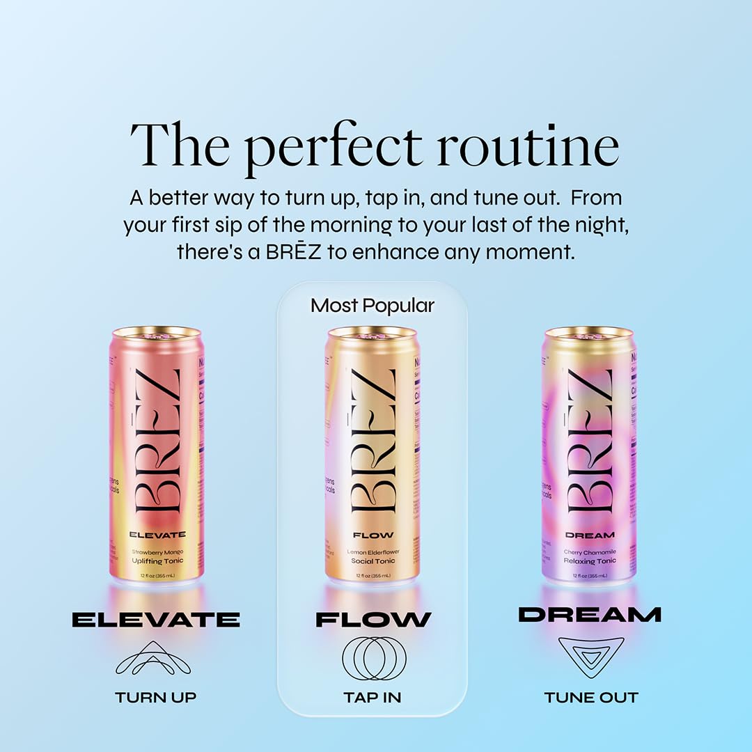 BRĒZ Flow Alcohol Alternative Drink, Non Alcoholic Sparkling Tonic, 8 Pack — Amazon image 7