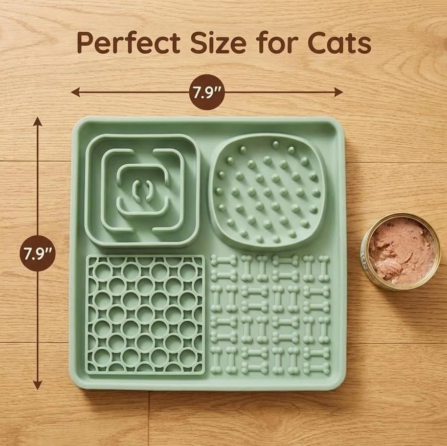 Lick Mat for Dogs and Cats, Cat Slow Feeder Silicone Cat Lick Mat with Suction Cups, Slow Feeder Licking Pad for Anxiety Relief and Boredom Reducer (Green)