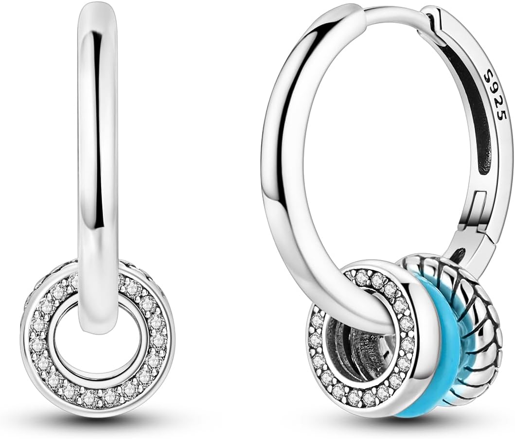 Hapour Earrings for Women Dangle Drop Hoop 925 Sterling Silver Colorful Cubic Zirconia Hoops Hanging CZ Jewelry Trendy Lightweight Ornament Dainty Earring Simple Hypoallergenic Minimalist