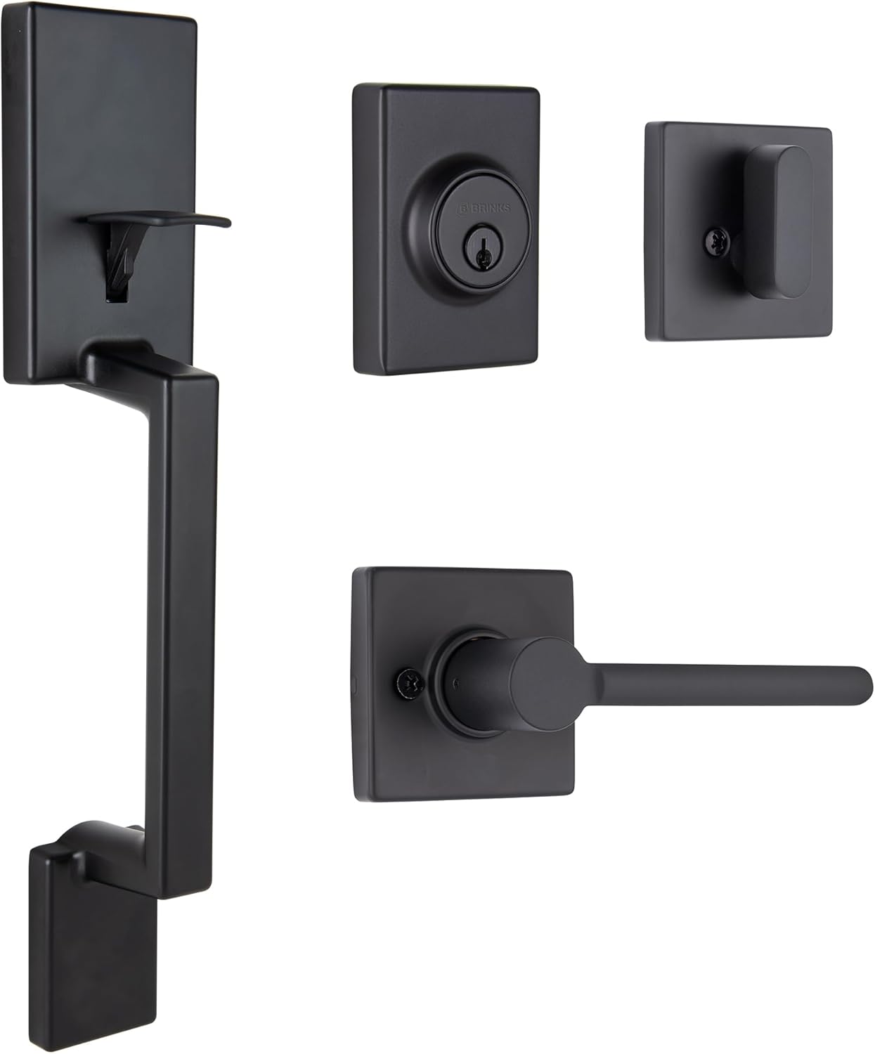 BRINKS Contemporary Keyed Entry Door Handleset with Lever and Deadbolt, Modern Front Door Lock Set, Easy Install, Pick-Resistant (Straight Lever, Matte Black)