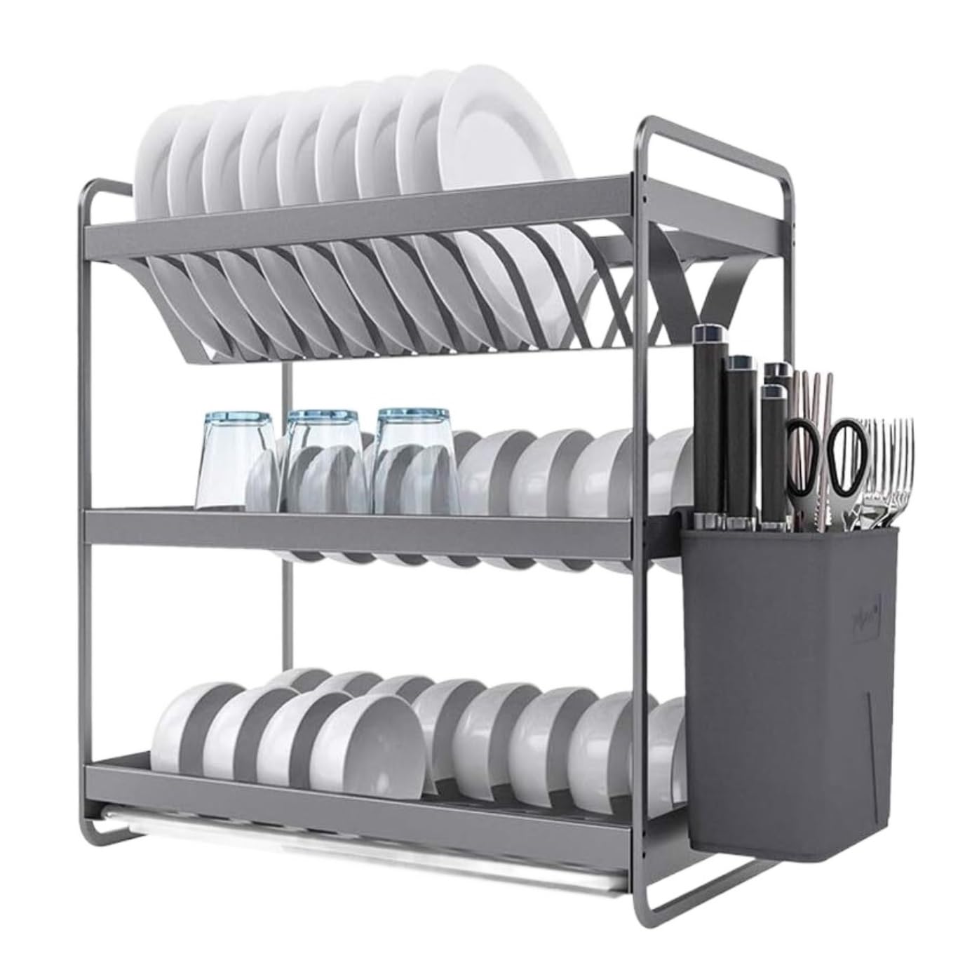 Escurreplatos, Rejilla escurridora Estante De Secado Multifuncional 3 Capas con Escurridor Extraíble Fregadero Cocina Espacio Aluminio Soporte para Platos
