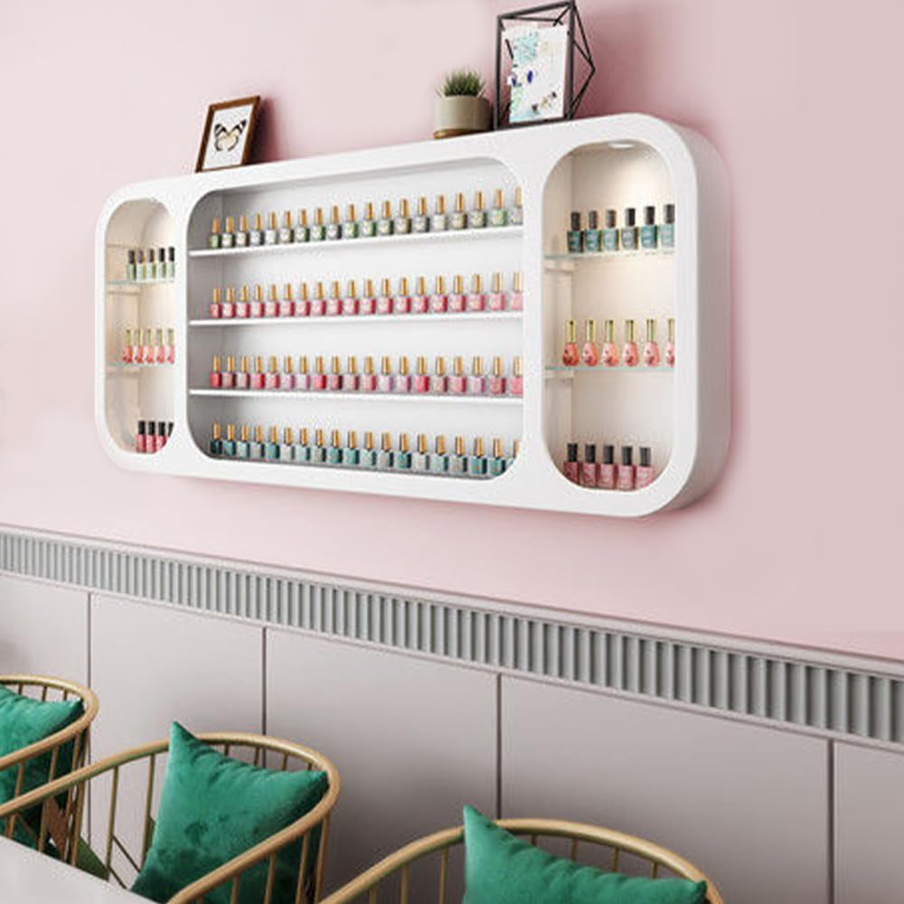 Estantes flotantes de madera para colgar en la pared, moderno estante de perfume con soporte de luz LED, organizador de almacenamiento de aceites esenciales para salón de belleza para spa, salón de