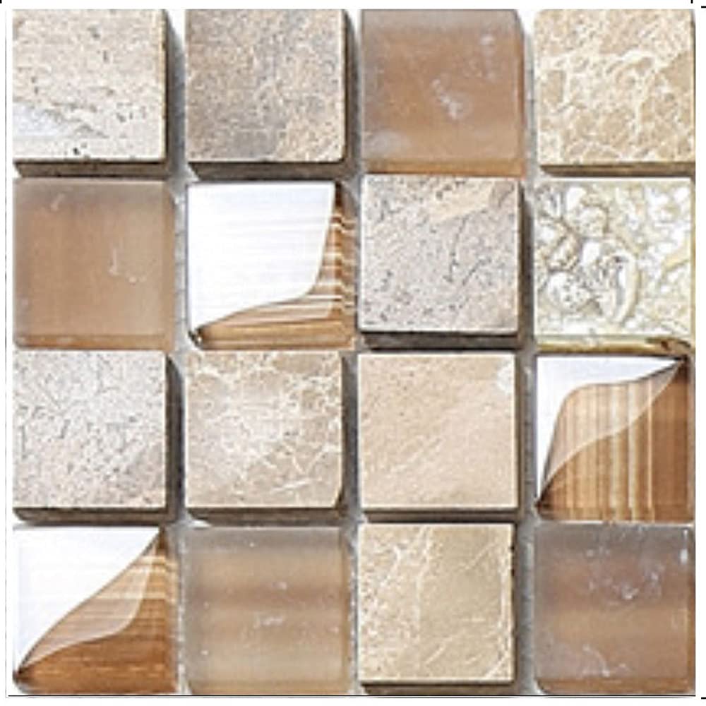 Kitchen Bathroom Marble Wall Tile Stickers, Hiser DIY Rectangle 3D Mosaic Style Decals Sticker for Kitchen Living Room Bathroom Home Decor Self-Adhesive, 10x10cm (Khaki mosaic,10pcs)