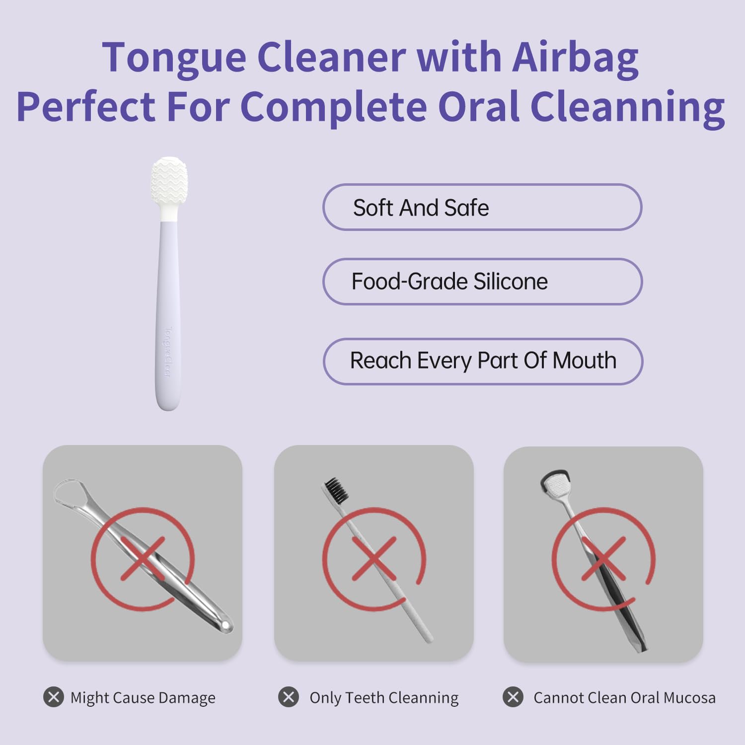 Tongueclear Soft Oral Cleaner | Silicon Oral Mucosal Cleaner with Air Bag | Mouth Odor Eliminator | Small Size (Set of 1)