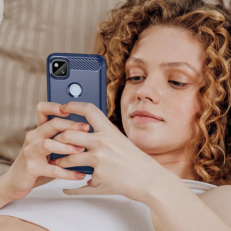 Image of Hybrid Carbon Fiber Back Case for Google Pixel 4A (Blue)