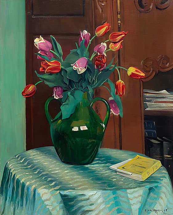 Toile bouquet de tulipes roses et rouges Vallotton pour illuminer votre salon ou votre chambre