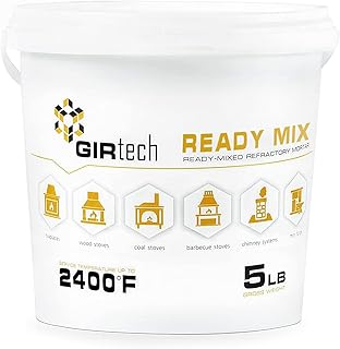 Refractory Cement Mortar 5 LB 2400 Degree High Temp Heat Resistant Liquid Mix for Repairing & Masonry, Fire Brick Lining Fire Pit, Fireplace, Kiln, Furnace, Forge