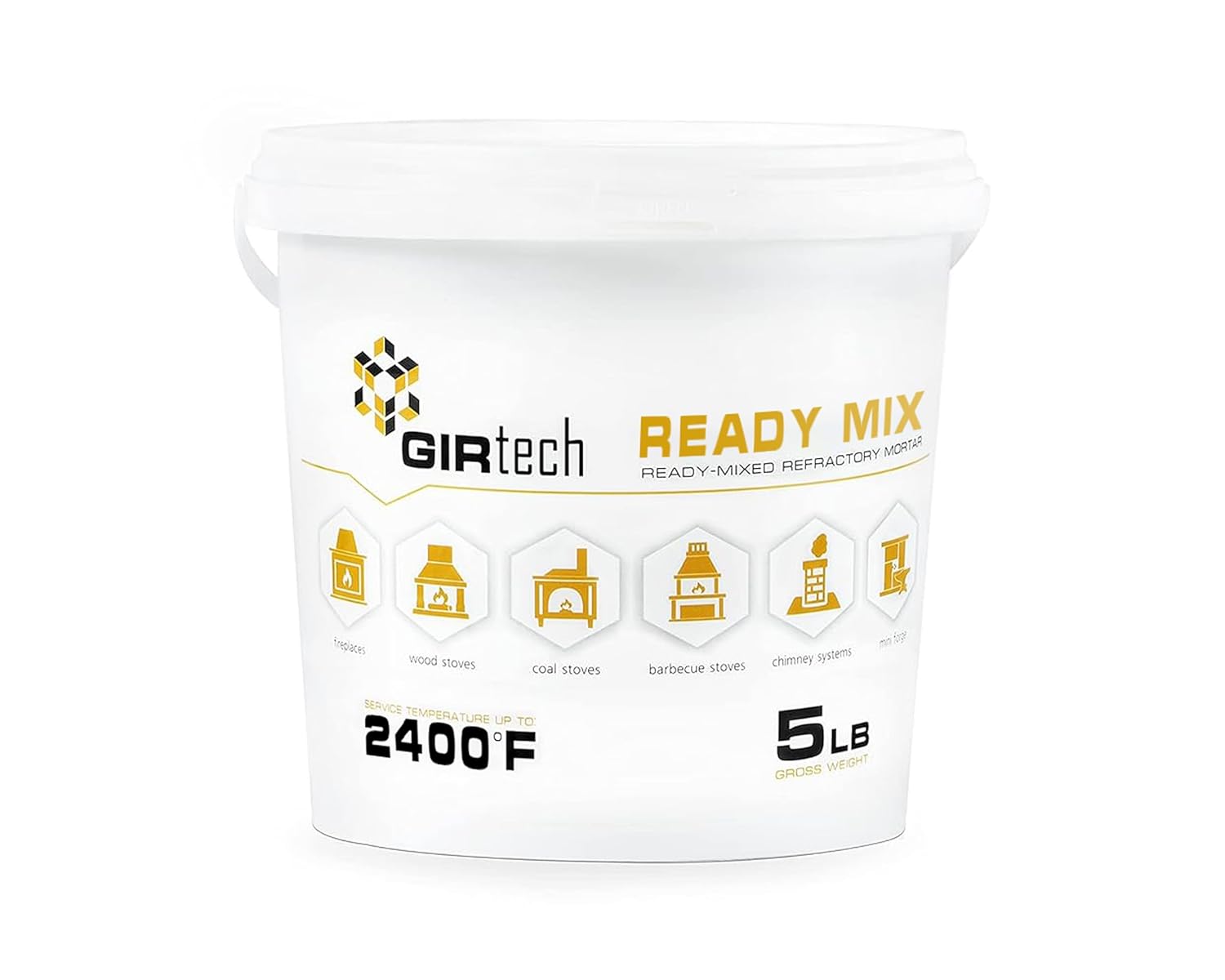 Refractory Cement Mortar 5 LB 2400 Degree High Temp Heat Resistant Liquid Mix for Repairing & Masonry, Fire Brick Lining Fire Pit, Fireplace, Kiln, Furnace, Forge