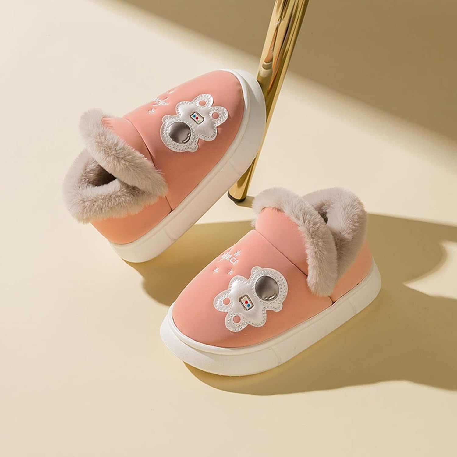 Girls Boys Cartoon Home Slippers Warm House Slippers for Toddler Lined Winter Mens House Slippers (Pink, 6-12 Months)
