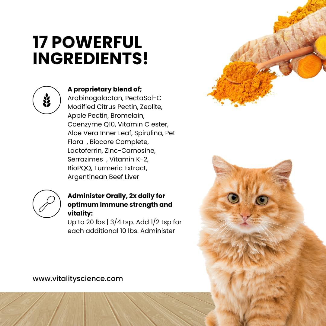 Vitality Science Celloquent Gold for Cats | Holistic Advanced Immune Support Supplement | 17 Synergistic Ingredients | Auto Immune, Vomit and Diarrhea, Depression (120g)