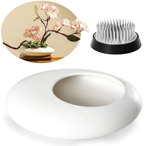 Japanese Inspired Ceramic Vase Ikebana kit, Pebble Shaped Flower Arrangement