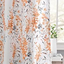 Kotile Room Darkening Curtains for Bedroom, Classic Vintage Branch Leaf Thermal Curtain Panels 63 Inch Length 2 Panels Set Light Block Privacy Grommet Curtains for Windows, 52 x 63 Inch, Orange