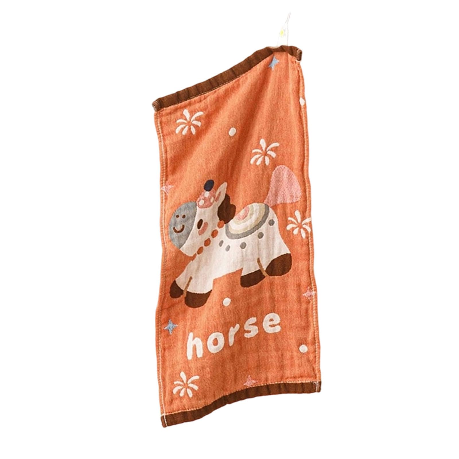 Whoasyst Absorbent Cotton Washcloth with Cartoon Horse Pattern for Infants Super Soft and Quick Dry Baby Hand Towel 25x50cm Multi Layer Gauze Towel
