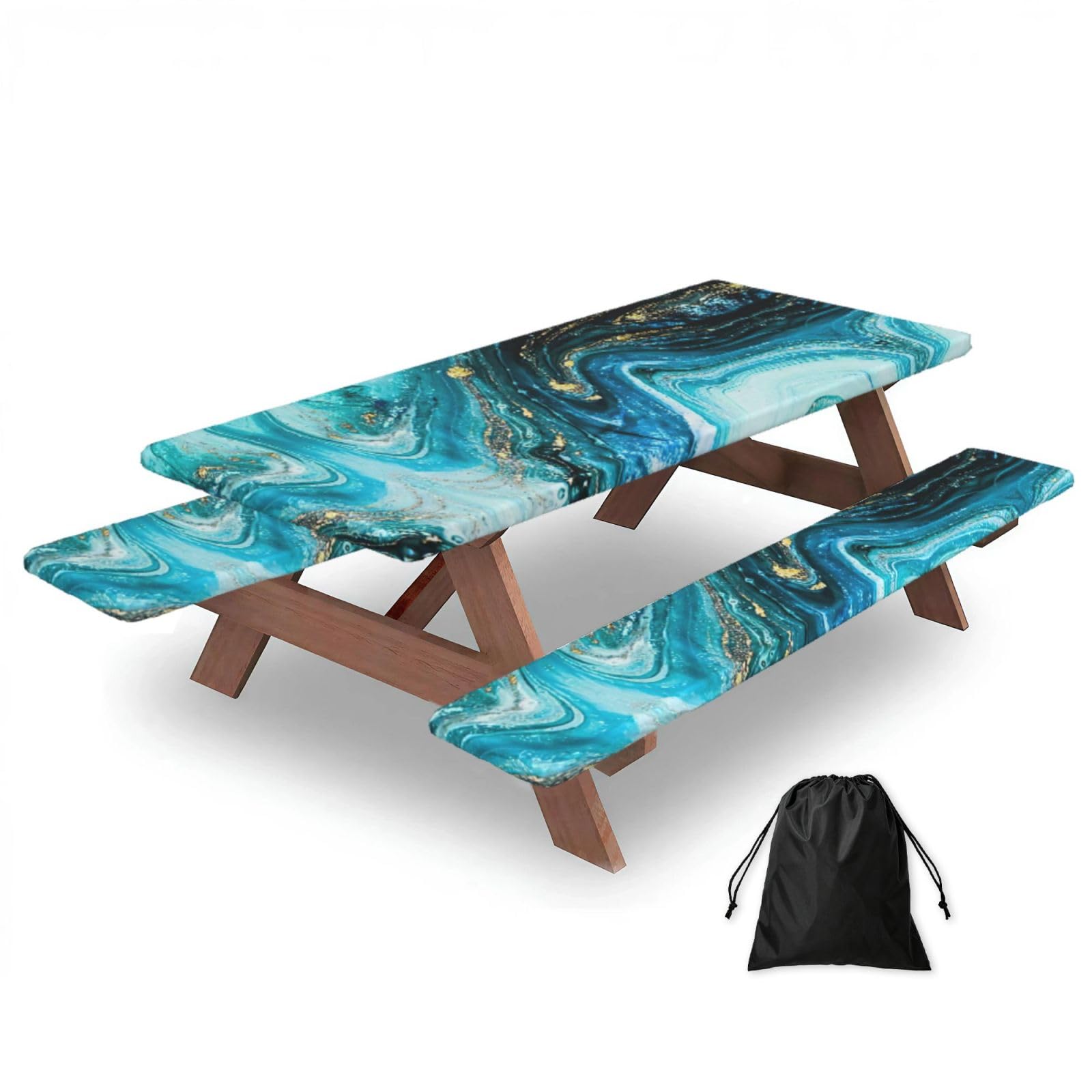 Mantel de camping de mármol azul con fundas, dile adiós a las mesas de picnic sucias