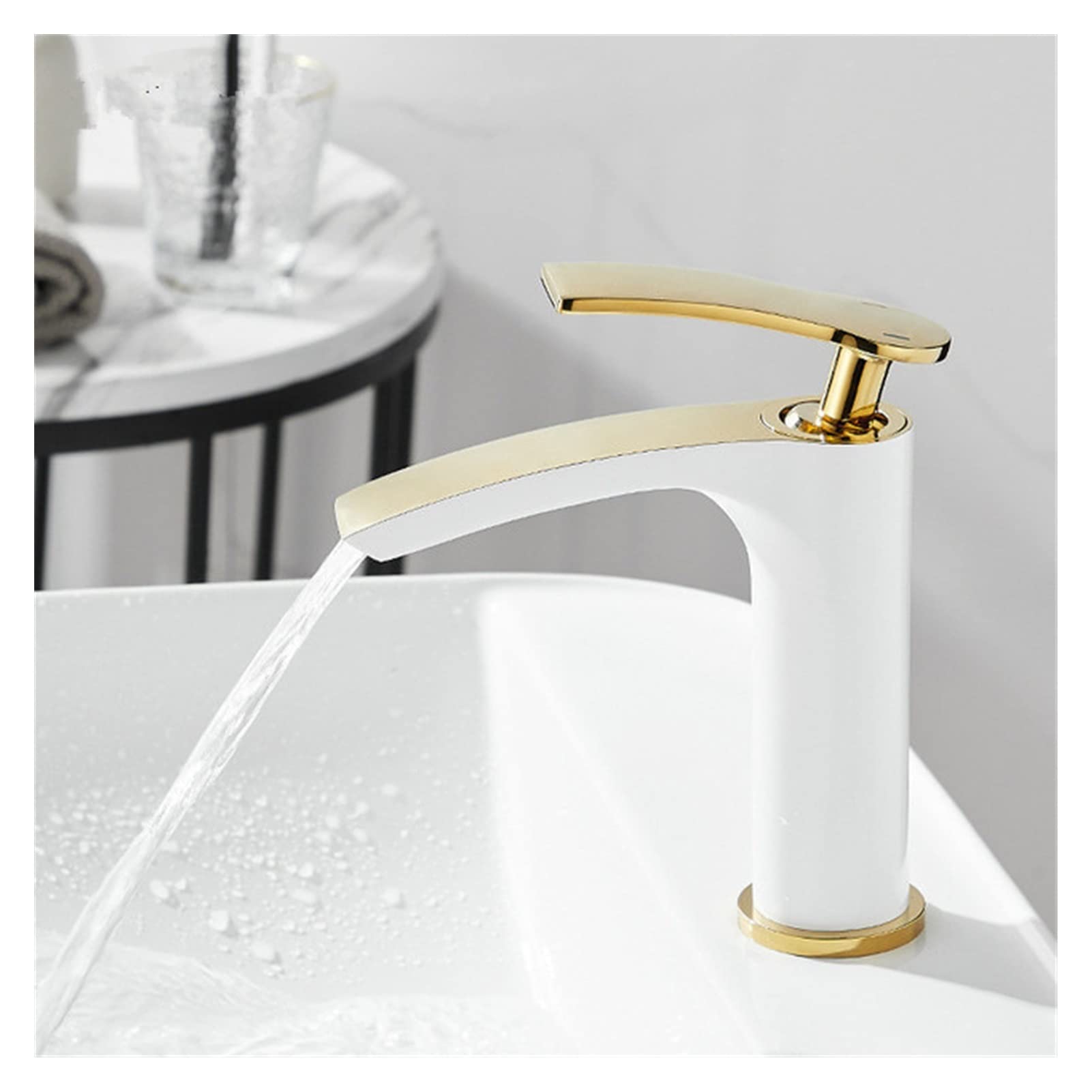 Mooilko Giallo Bathroom Faucet Brass Gold Black Bathroom Basin Faucet Cold And Hot Water Mixer Sink Tap Deck Mounted White Gold Tap Easy To Install(Giallo)