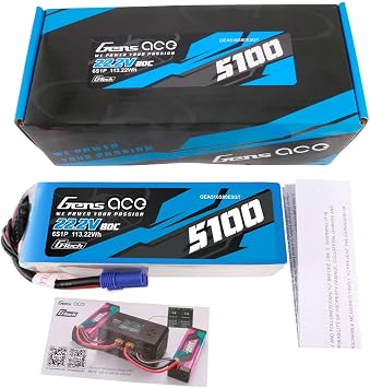 Helidirect Gens Ace 6S 80C 22.2V G-Tech Lipo Battery Pack with EC5 Plug 5100, Milliamps