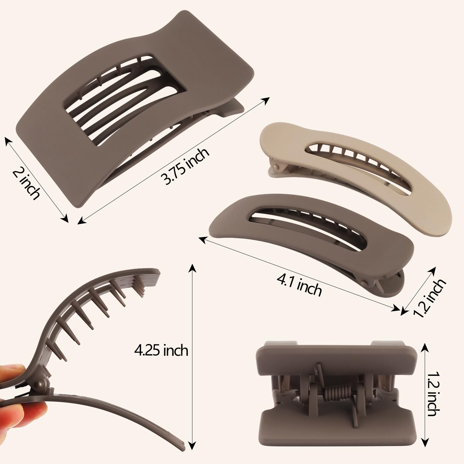 Velscrun Flat Hair Clips for Women Girls, 2 Styles 8 Pcs Lay Flat Claw Clips, Strong Hold French Duck Billed Large Side Hair Jaw Clip for All Hair Types, Fashion Trendy Hair Accessories Coffee Brown - Image 9
