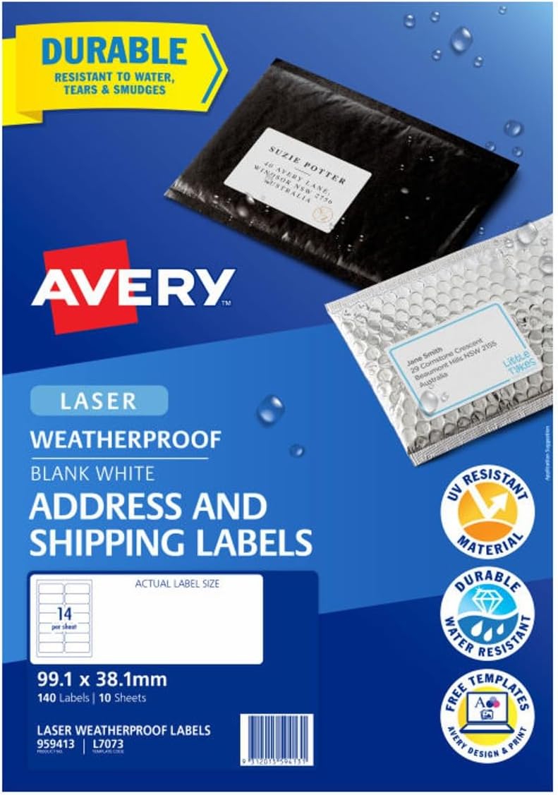 Amazon.com : Avery Weatherproof A4 Labels for Laser Printers - Printable Packaging, Shipping ...