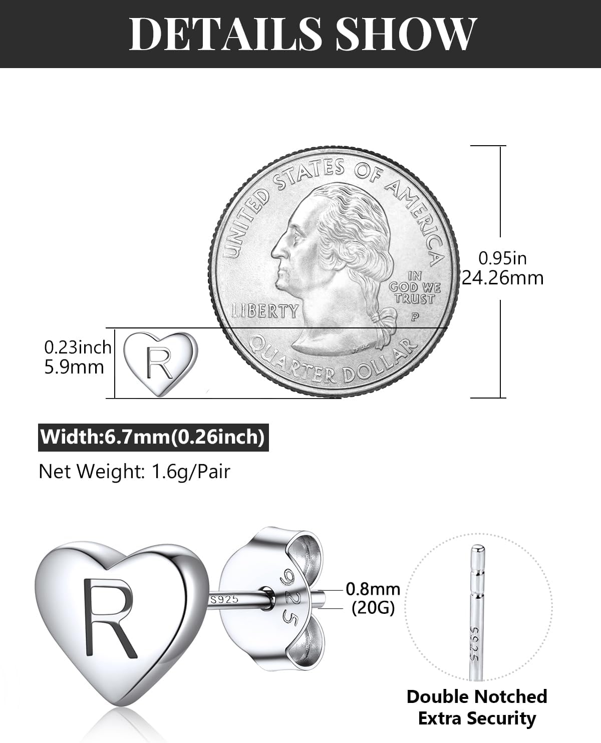 Silvora 925 Sterling Silver Heart Letter Stud Earrings for Women Initial Earring for Women with Gift Packaging - Image 6