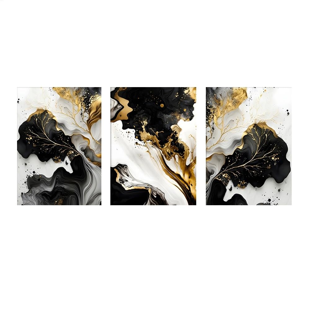 SOBMQ Art Decor-Black Gold Marble Abstract Painting Wall Painting Mural Art Painting Canvas Artwork Living Office Bedroom Home Room Decoration-40 * 50cm-3PCS (No Frame)