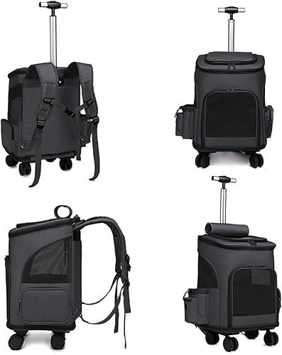 Miniatura 6 de Mochila transportadora de mascotas con ruedas, transpirable, con ruedas, mochila plegable para perros pequeños, gatos, cachorros, perros, carriola