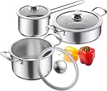 Stainless Steel Cookware Set, 6 Piece Nonstick Kitchen Induction Cookware Set,Works with Induction/Electric and Gas Cooktops, Nonstick, Dishwasher