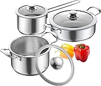 Aufranc 6-Piece Stainless Steel Nonstick Pots and Pans Set - Induction Ready, Dishwasher Safe Cookware with Lids