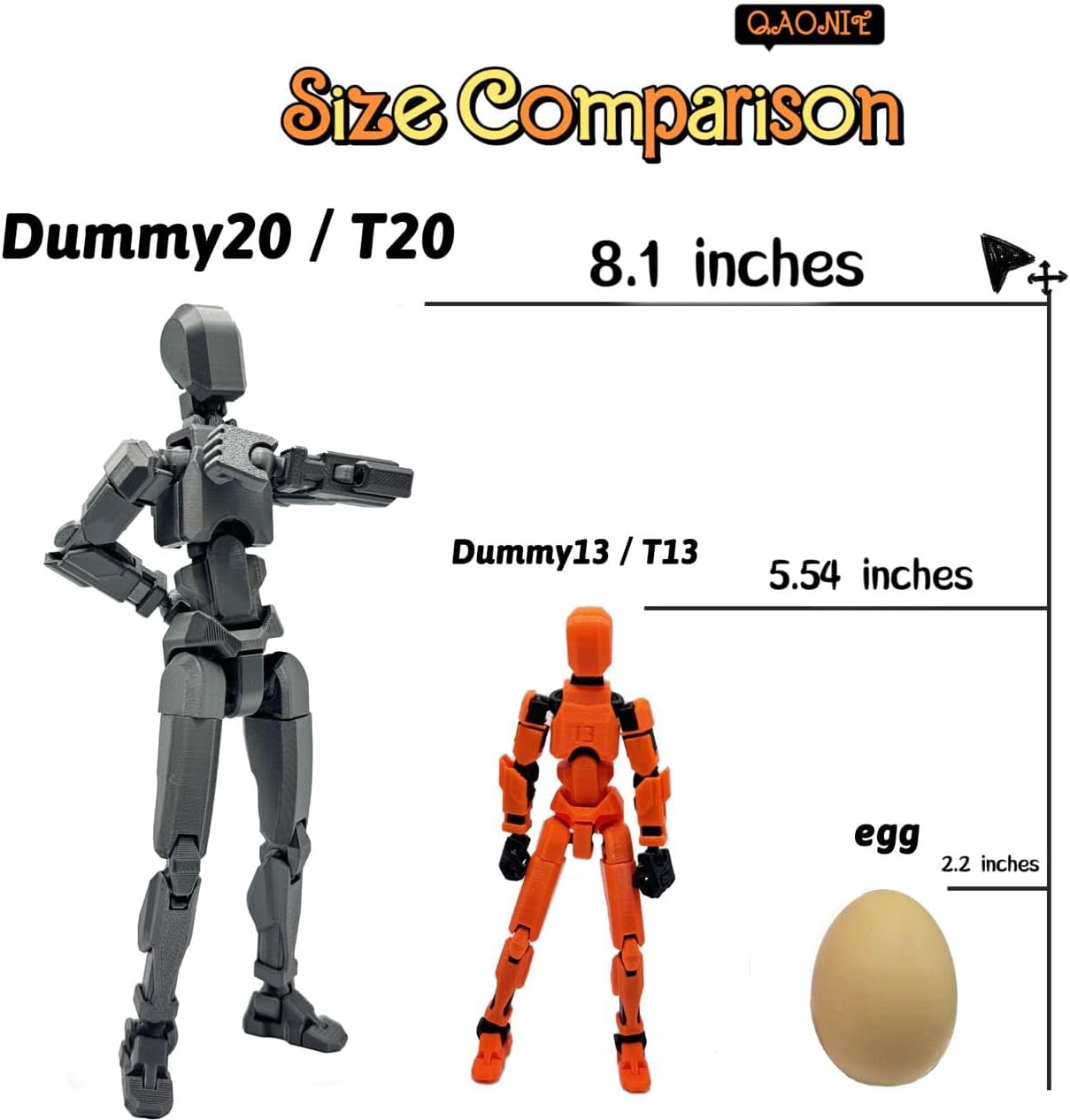 3D Printed Enlarge Body Size 8.1-inch Action Figure Dummy20, Full Body Mechanical Movable Toy, Multiple Accessories, Desk Decoration (Bracket, 3 HandsType, Weapons, Armour) (Brilliant Silver)