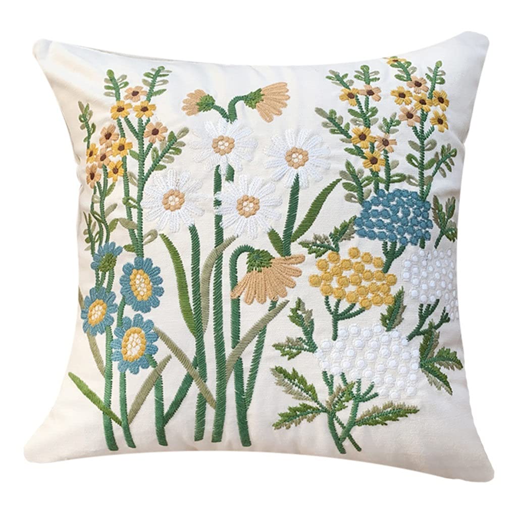 Coussin de fleur nordique 45cm housse coton brodé pour canapé et oreiller salon