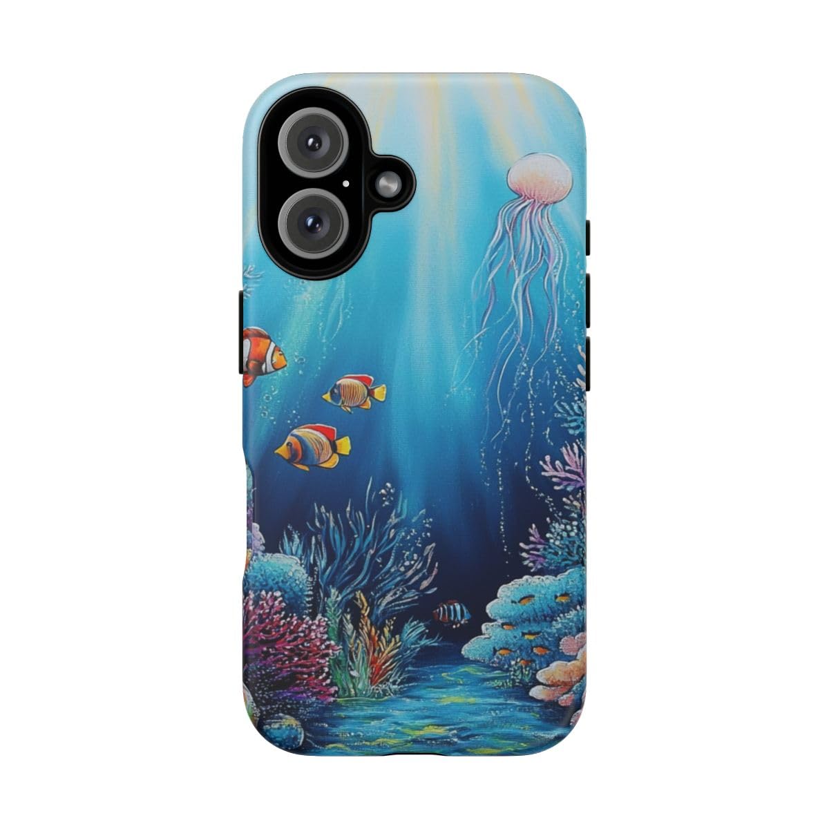 Coque iPhone 16 bleu récif de corail pour les vacances