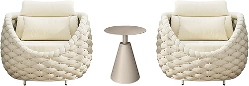 TWT Juego de 3 sofás de patio, sofás de cuerda tejida a mano para todo tipo de clima con mesa redonda, muebles de patio al aire libre para balcón,