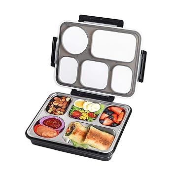 Big Size Leakproof 5 Compartment Lunch Boxes Reusable Microwave Freezer Safe Stainless Steel Thermal Insulation Snack Food Containers for Adults and Kids (Multicolor)