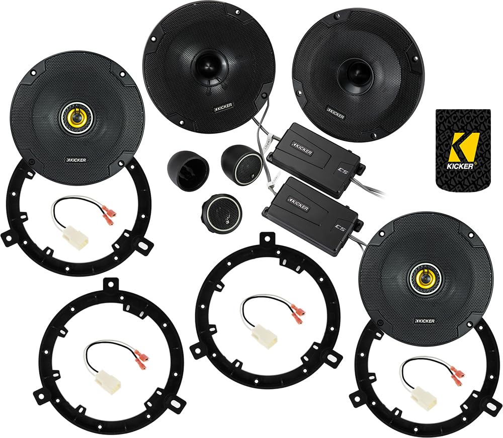 KICKER Speakers 6.75 inch for Jeep Wrangler JK 2018 Upgrade Kit - 2 Pairs of CS Series with Adapters and Harness, Car Audio Front Dash and Rear Overhead CSS67, 46CSS674 & CSC67, 46CSC674