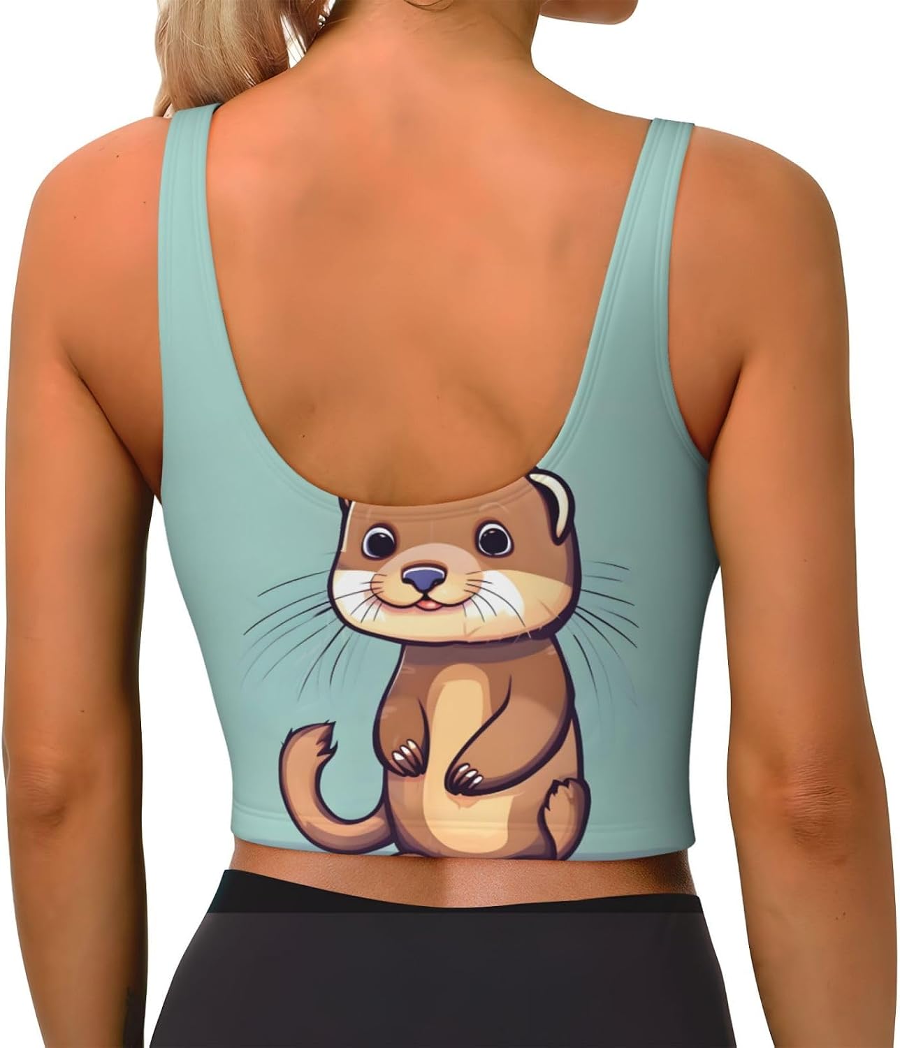 Cartoon Cute Otters Print Women's Sports Bra Tank Tops,Longline Sports Bras for Yoga,Workout and Running
