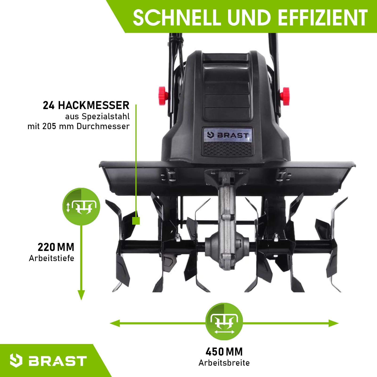 BRAST Motorhacke Gartenfräse Elektro | 1050-1800 Watt | 36-45cm Arbeitsbreite | 4 Modelle | Schutzblech Antiblockierkupplung & Sicherheitsschalter | für kleine bis große Grundstücke | BRE-AF 1500