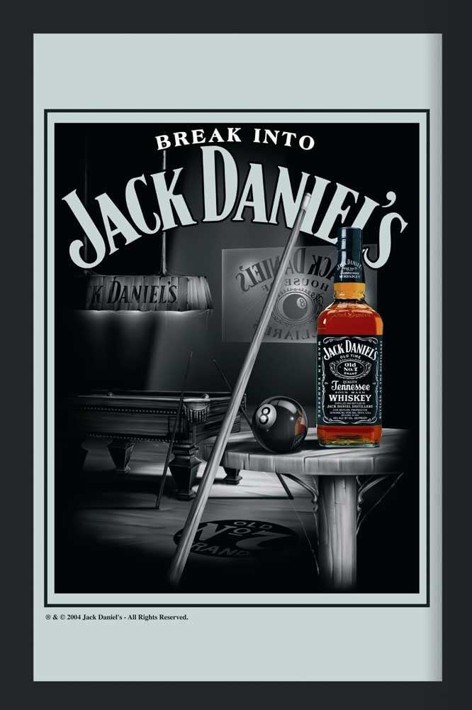 Empire Merchandising 537706 Printed Mirror with Plastic Frame with Wood Effect Featuring Jack Daniel's Whiskey on Billiards Table 20 x 30 cm