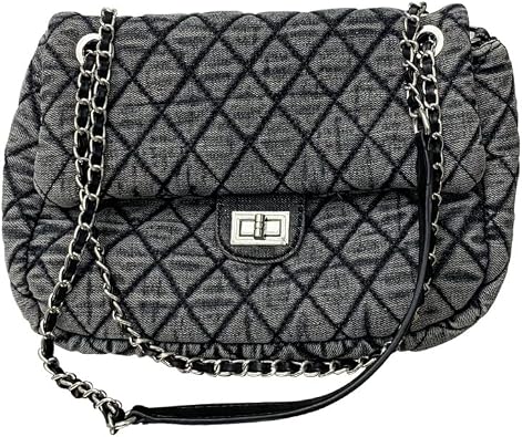 Womens Grey Casual Diamond Checker Denim Retro Fashion One Shoulder Handbag