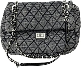 SsgdmnQ Women's Grey Casual Diamond Checker Denim Retro Fashion One Shoulder Handbag