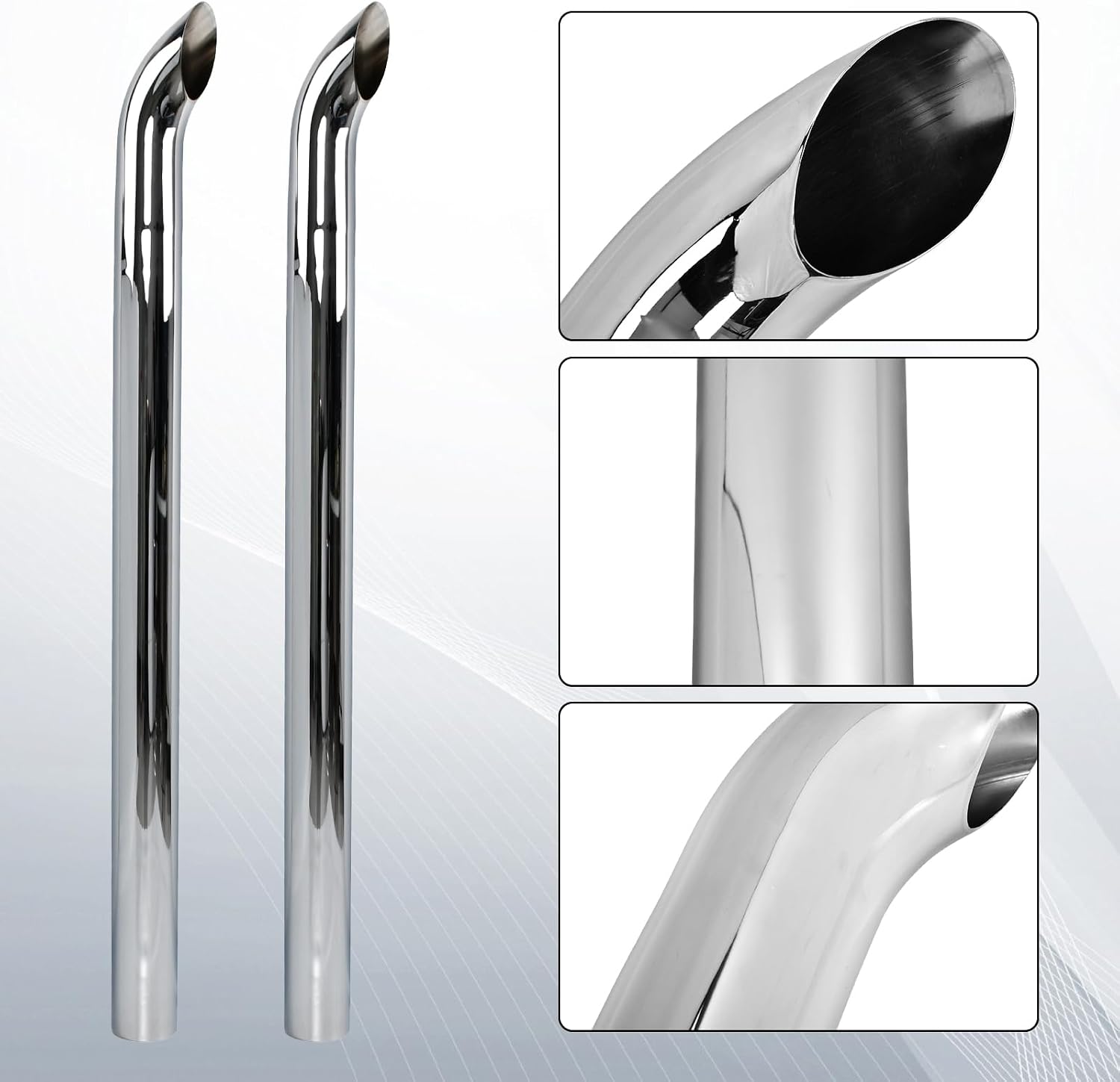 4'' Inch Turbo Dual Smoker Diesel Exhaust Stack T Pipe System with 2Pcs Chrome Curved Exhaust Stack Pipes(4" OD x 60" Long Exhaust Pipe Truck Pipe)
