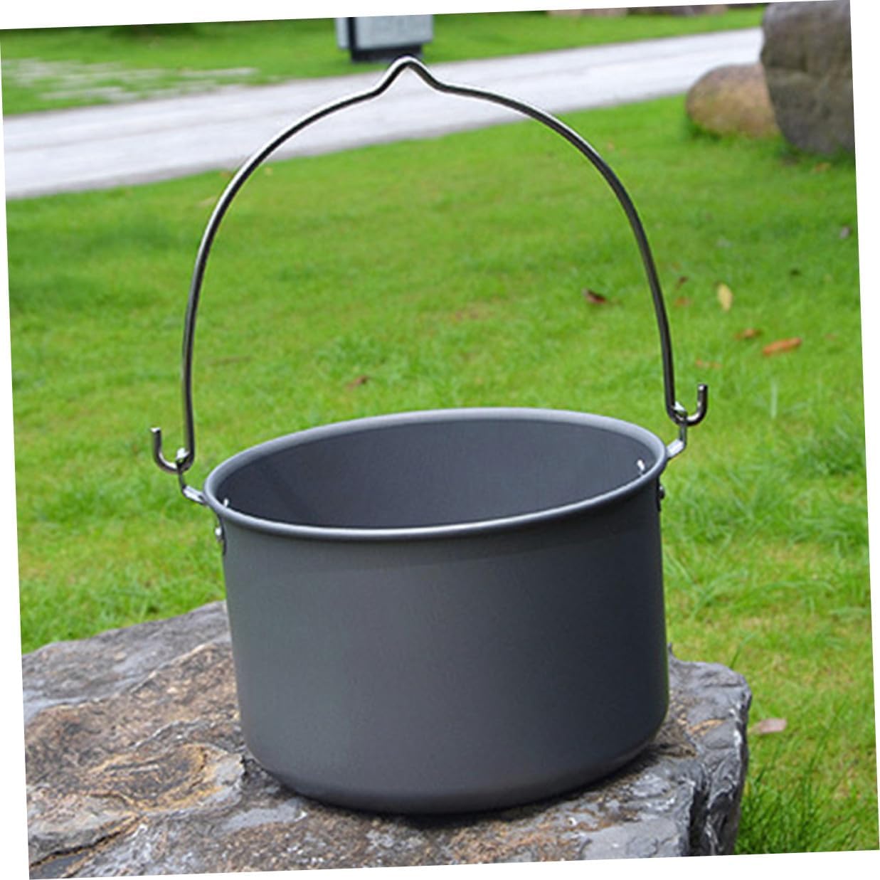 Portable Aluminum Camping Hanging Pot with Lid Even-heat Cooking Pot for People Lightweight Outdoor Mess Kit for Hiking Picnics Bbqs and Backyard Use with Carry Bag
