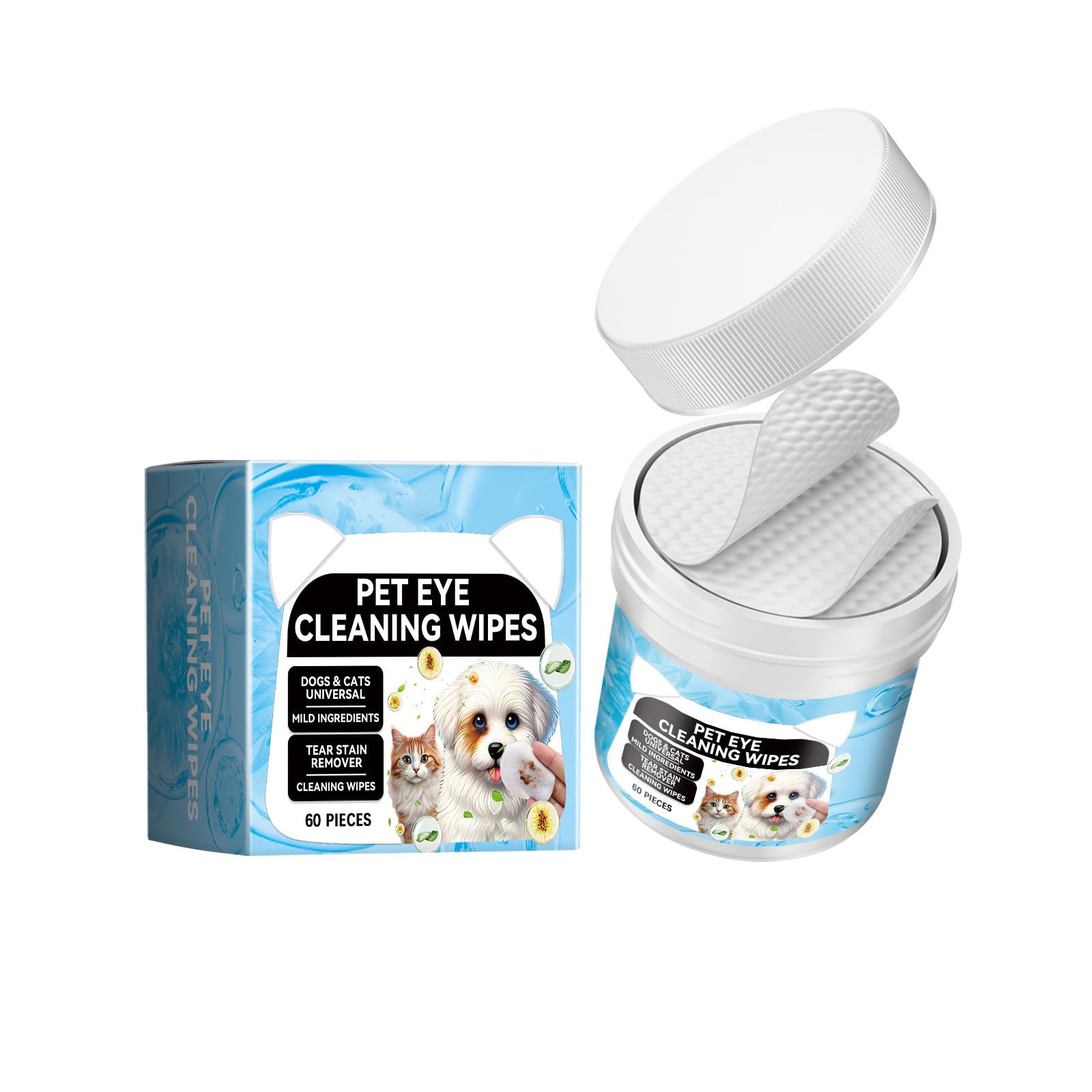 Gentle Pet Eye Cleaning Wipes for Dogs and Cats Tear Stain Remover Pads with Soothing Chamomile and Aloe Formula Unscented Grooming Wipes for Sensitive Eyes