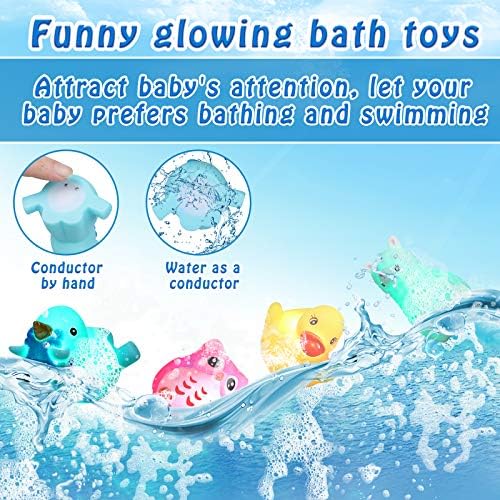 Lictin Baby Floating Toys - 8PCS Bath Toys Luminous, Light Up Toy Set with Storage Bag Bathtub Floating Toys with Cute Animals for Kids in Bathtime