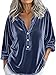 Long Sleeve Velvet Shirts for Women Button Neck Notch Solid Dressy Casual Blouse Plus Size Shirt Tops Fall Clothes (Navy Blue,X-Large)