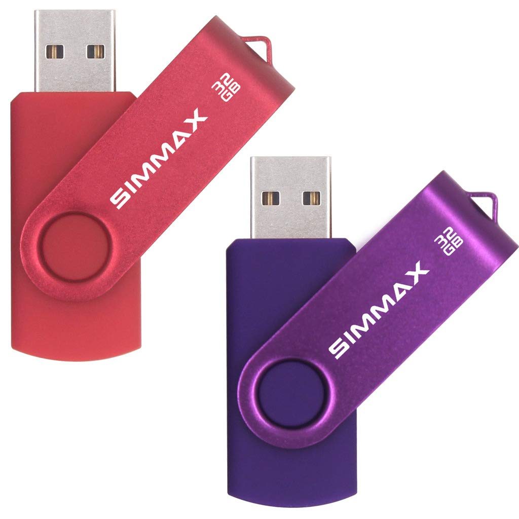 USB Flash Drives 2 Pack 32GB Memory Stick Swivel Design Thumb Drive USB Stick (32GB Red Purple)